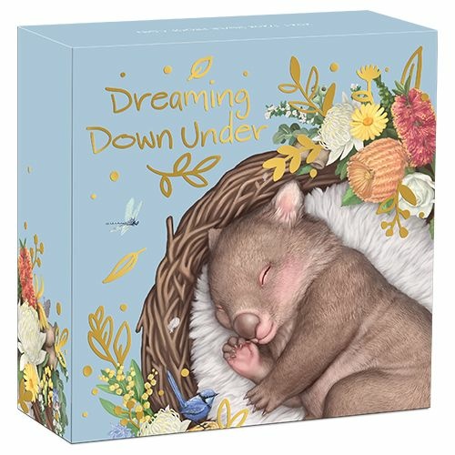 Stříbrná investiční mince Wombat, kolorovaná, Série Dreaming Down Under 1/2 Oz 2021