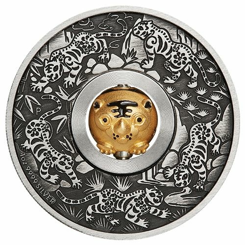 Silbermünze Tiger Antique Rotating Charm 1 Oz 2022