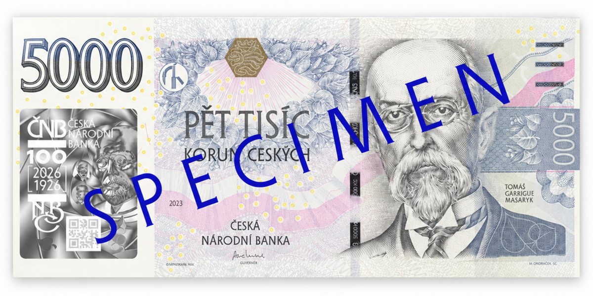 Výroční bankovka ČNB 5000 Kč s přítiskem