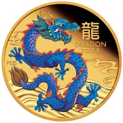 Gold Coin Year of the Dragon 1 Oz 2024 - LUNAR SERIES III. Proof Coloured
