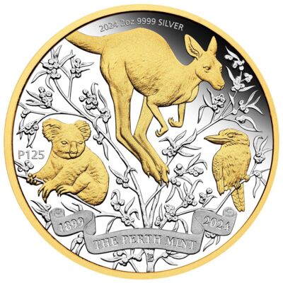 Perth Mint 125th Anniversary Silver Gold Plated Coin 2 Oz 2024 Proof