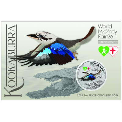 Silbermünze 1 Oz Australian Kookaburra (Eisvogel) 2026 Color (World Money Fair Berlin 2026) Karte