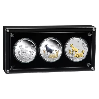 Drei-Münzen-Set „Australian Lunar Series III“ 2027 – Jahr der Ziege – Silber – Proof
