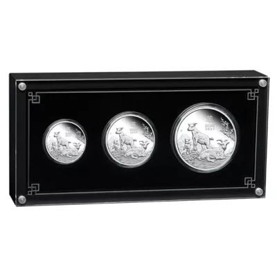 Drei-Münzen-Set „Australian Lunar Series III“ 2027 – Jahr der Ziege – Silber – Proof