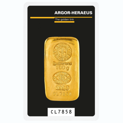 Argor Heraeus Investment Goldbarren 100g, gegossen