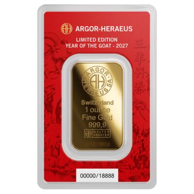 Argor-Heraeus Limited Edition Jahr  der Ziege 2027 Goldbarren 1 Oz