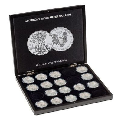 Mincovní kazeta VOLTERRA pro 20 ks  “American Eagle” 1 oz silver mince v kapslích Ø 41 mm