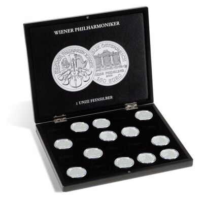 Mincovní kazeta VOLTERRA pro 20 ks  “Vienna Philharmonic” 1 oz silver mince v kapslích Ø 37 mm