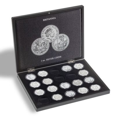 Mincovní kazeta VOLTERRA pro 20 ks  “Britannia” 1 oz silver mince v kapslích Ø 45 mm