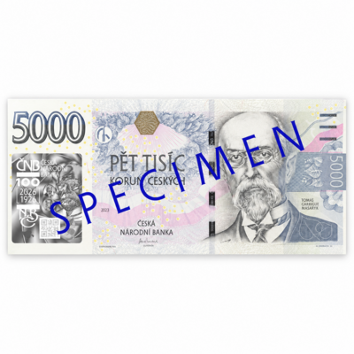 Výroční bankovka ČNB 5000 Kč s přítiskem včetně obalu ČNB