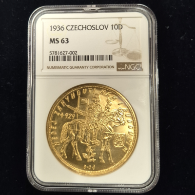 Svatováclavský 10 dukát 1936, Certifikát NGC, kvalita MS63