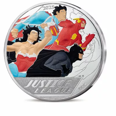 Justice League Silbermünze 45 g farbig