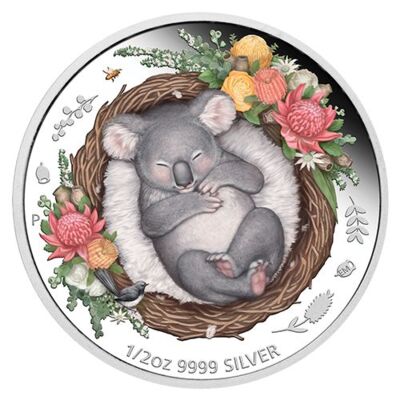 Silberne Koala-Anlagemünze, farbig, Dreaming Down Under Serie 1/2 Oz 2021