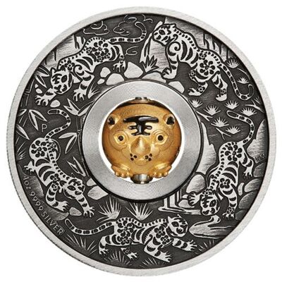 Silbermünze Tiger Antique Rotating Charm 1 Oz 2022